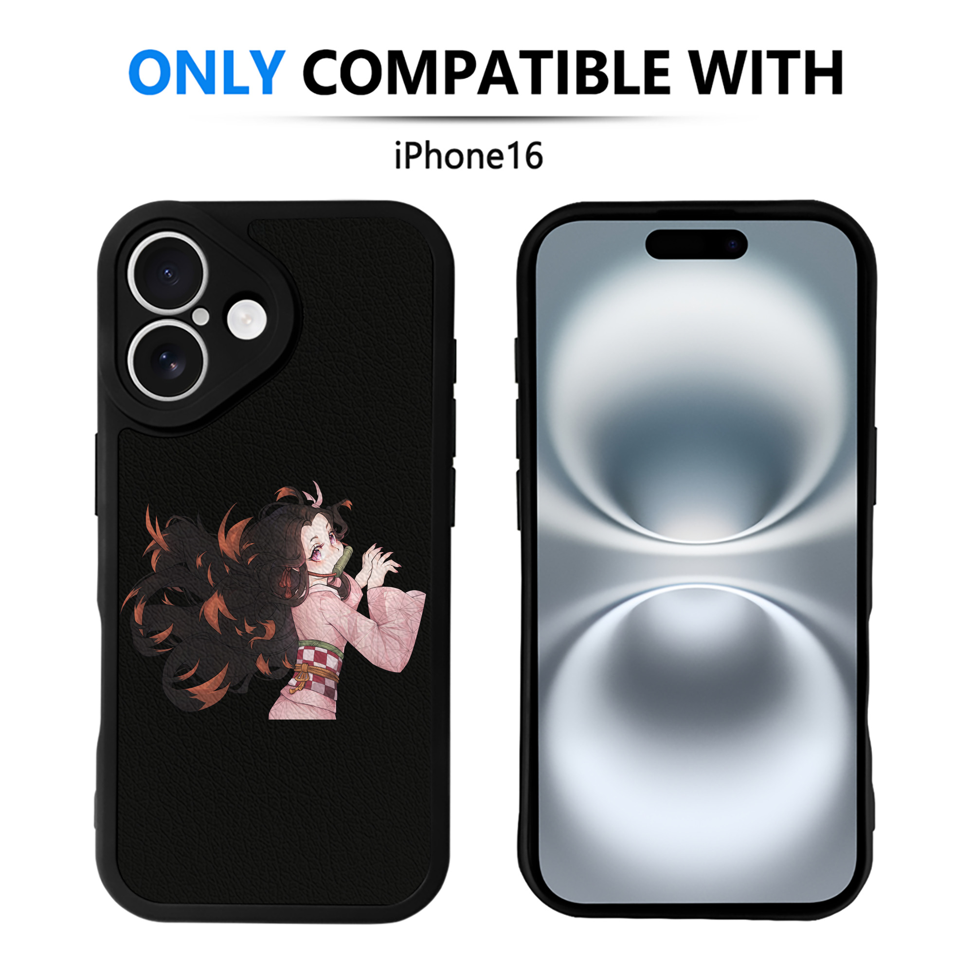 （画像用） 鬼滅の刃（きめつのやいば）竈門 禰󠄀豆子／かまど ねずこ Kamado Nezuko 【iPhone 16シリーズ対応】シリコンスマホケース（レザー調） 材質：シリコン
